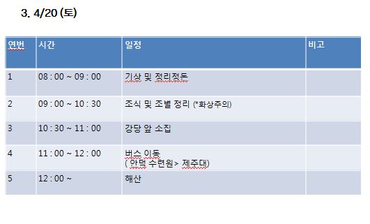 2019 4월 MT 일정 안내