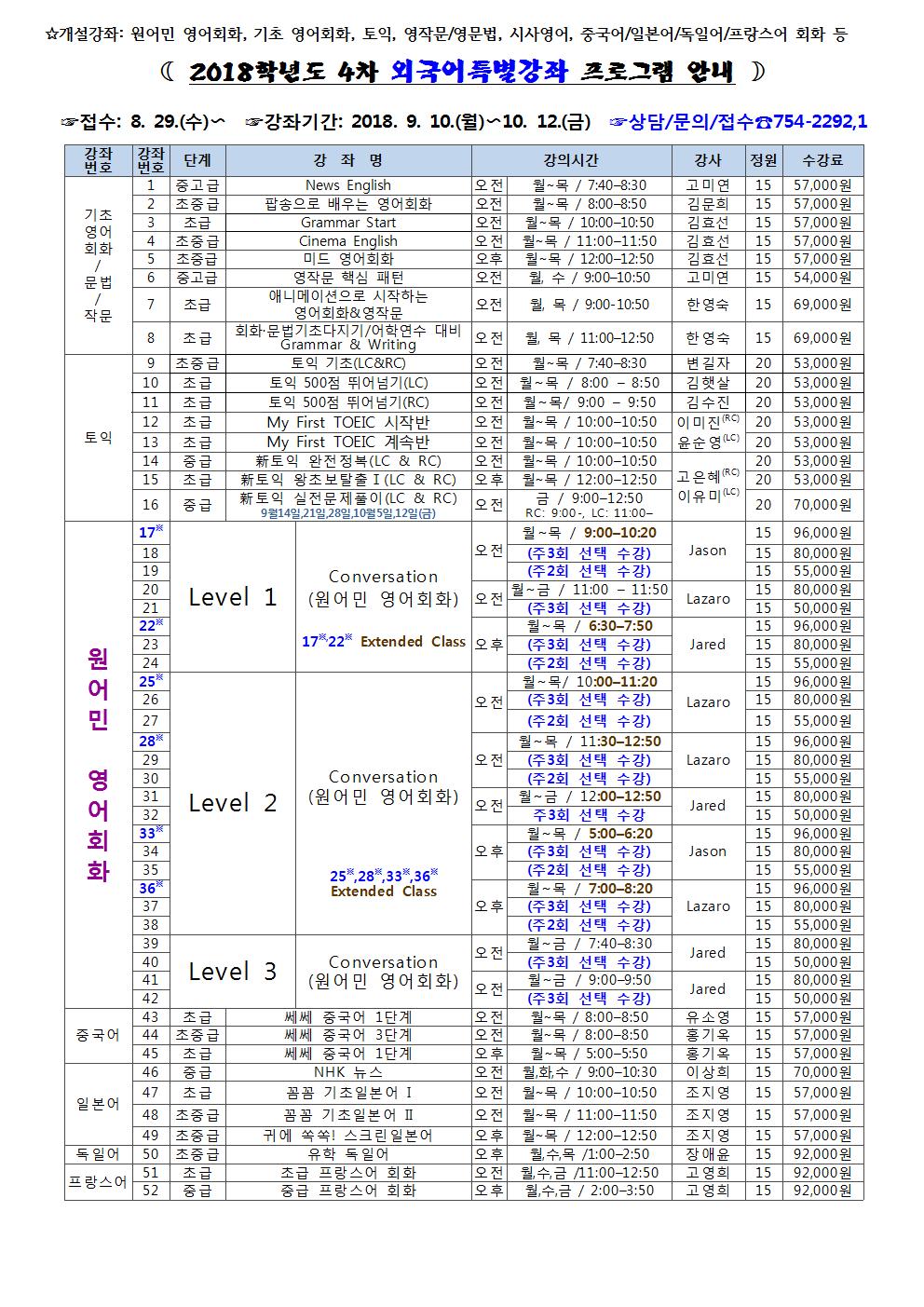 2학기 외국어 특별강좌